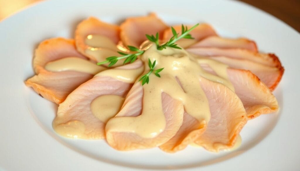 Présentation élégante du Vitello Tonnato Présentation élégante du Vitello Tonnato
