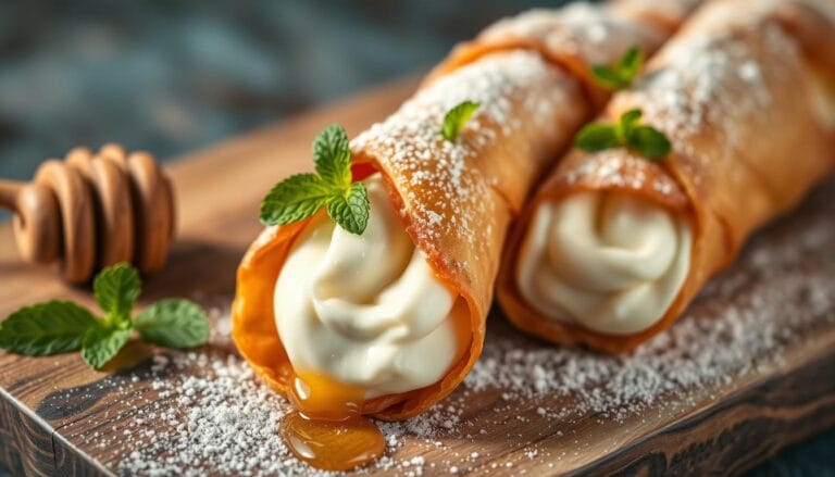 Cannoli siciliani farcis d'une douce crème de ricotta,