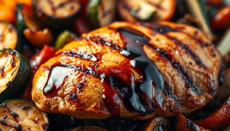Pollo al balsamico e verdure grigliate.