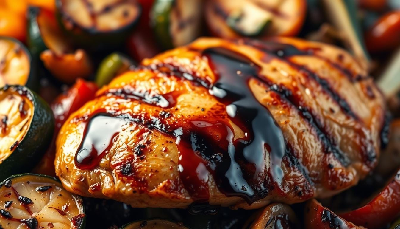 Pollo al balsamico e verdure grigliate.