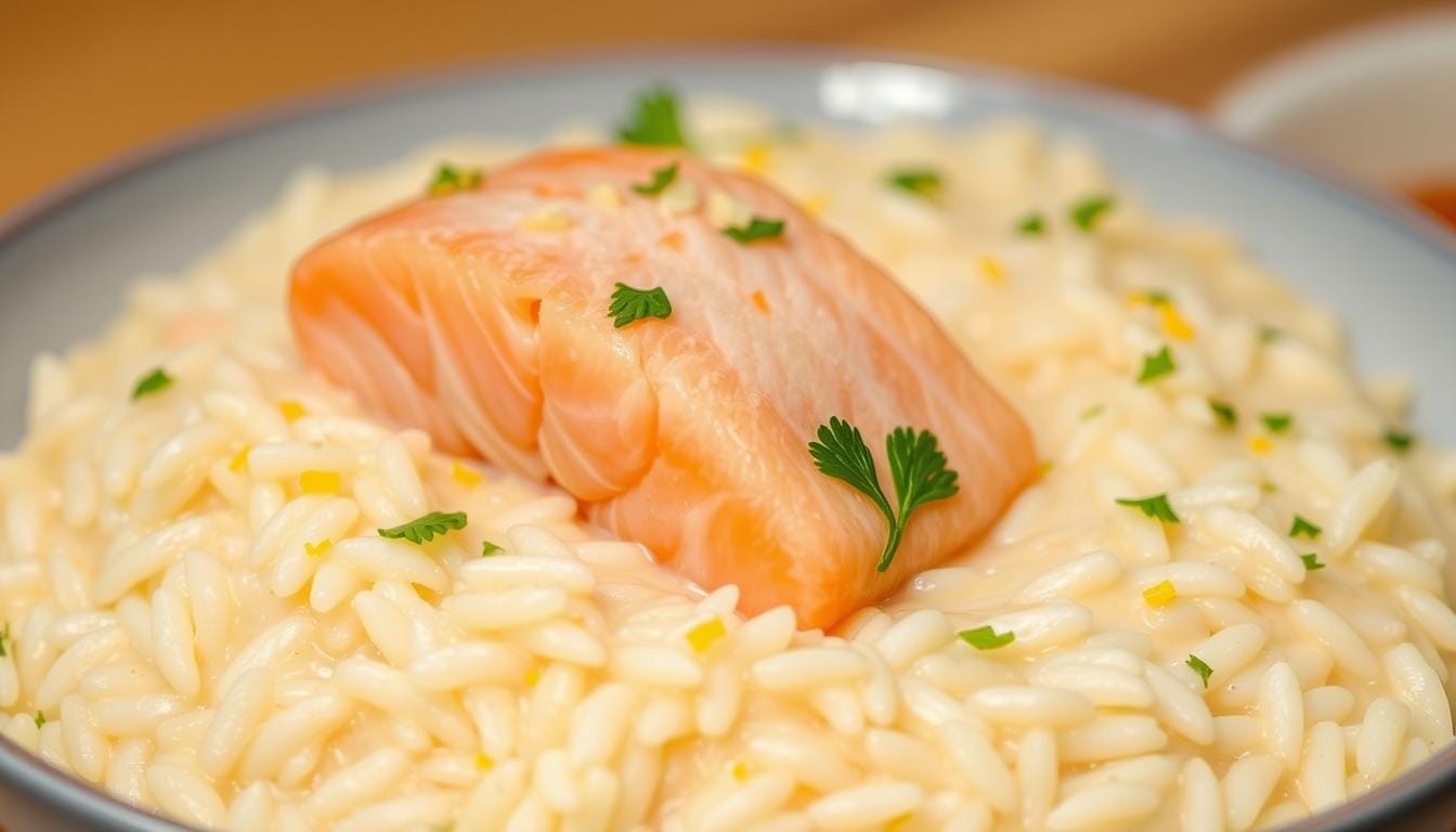Risotto with fresh salmon and lemon without cream