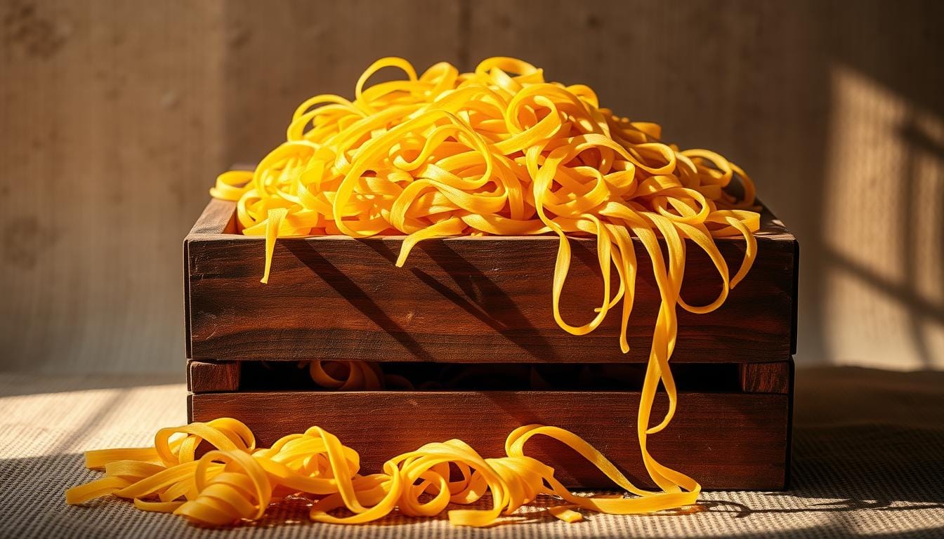 fresh pasta in crate