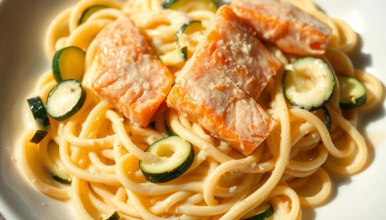 pasta cremosa con zucchine e salmone